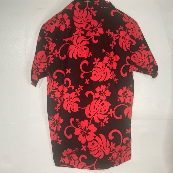Favant Hawaiian Shirt Mens Medium Red Black Hibiscus Floral Print 100% Cotton - Picture 10 of 15